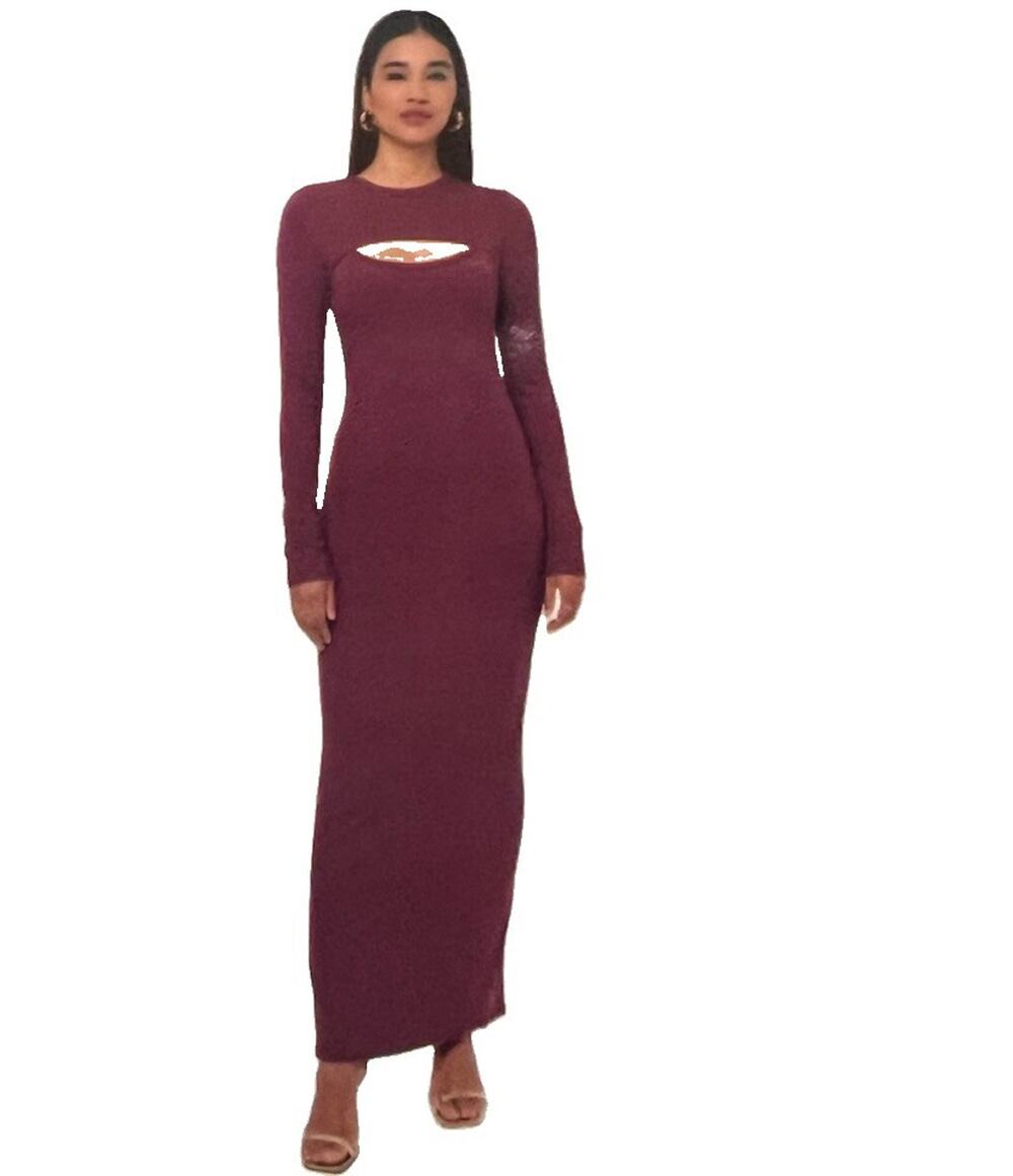 NWT Edited by Remi Bader Cutout Dress Burgundy Ribbed Maxi Long Sleeve MEDIUM